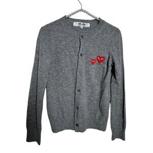 Comme des Garçons PLAY Gray Button-Up Cardigan with Red Heart Patch